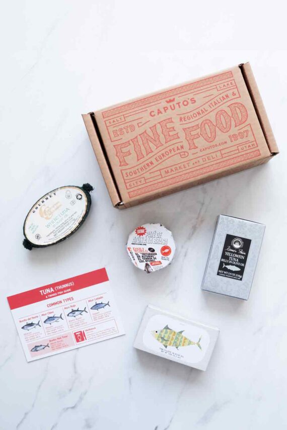 Caputos Tinned Fish Tuna Types Tasting Bundle Styled For WEB_flat lay