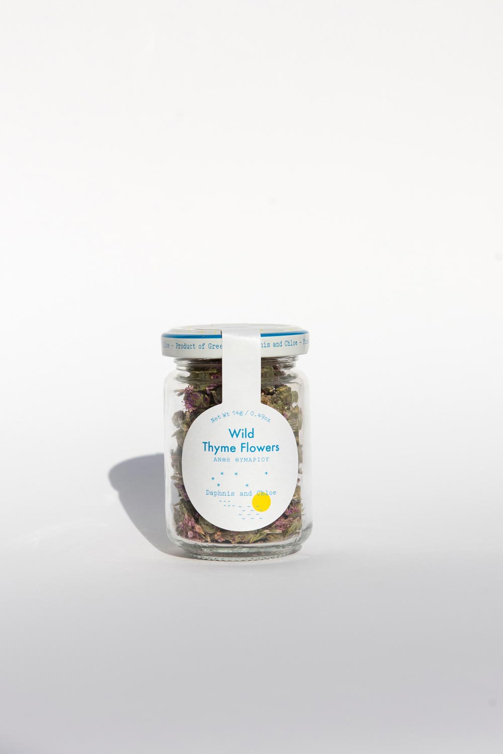 Daphnis and Chloe Wild Thyme Flowers Glass Jar Front White BG For WEB