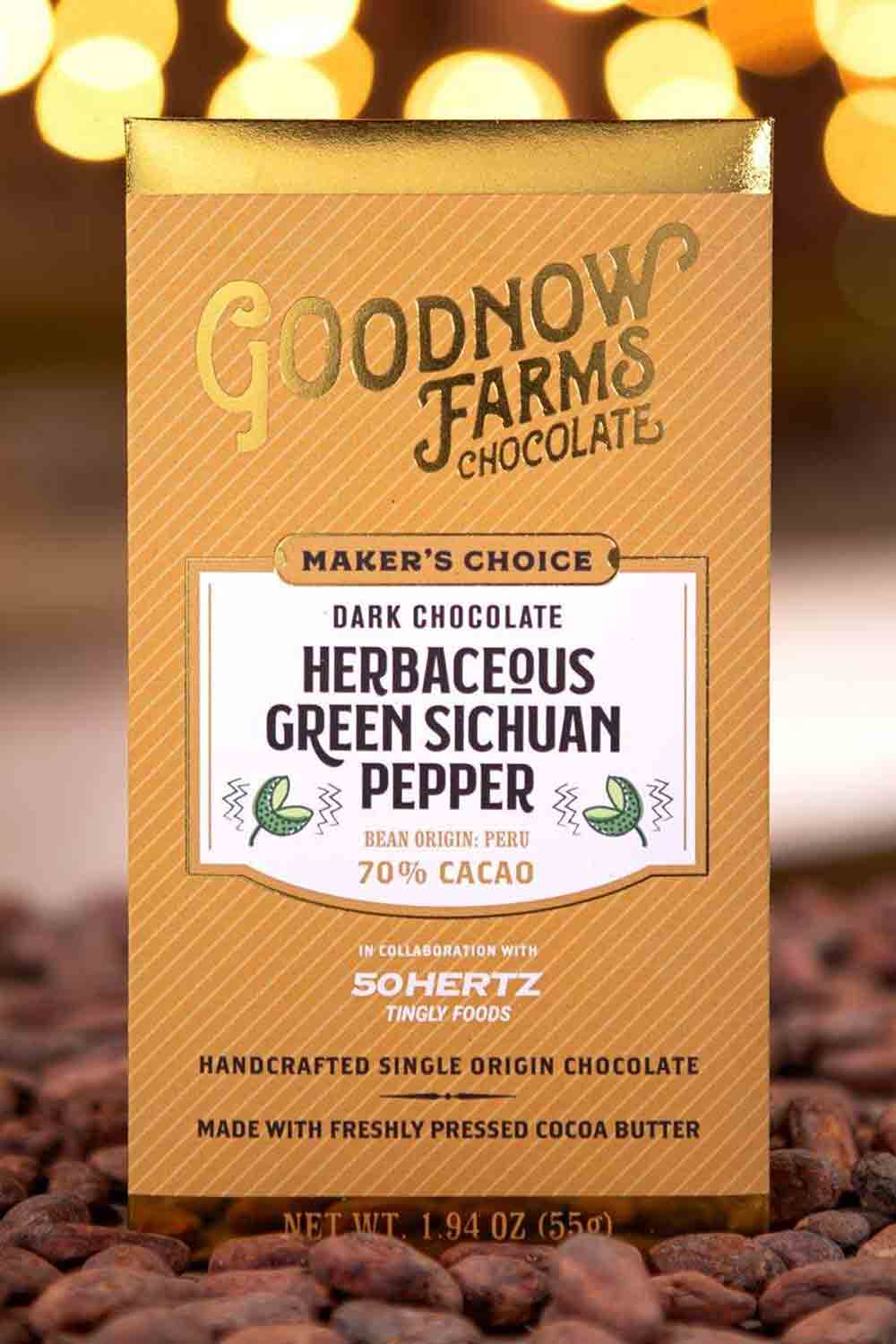 Goodnow Farms Herbaceous Green Sichuan Pepper 70% (Maker’s Choice) Front Styled For WEB