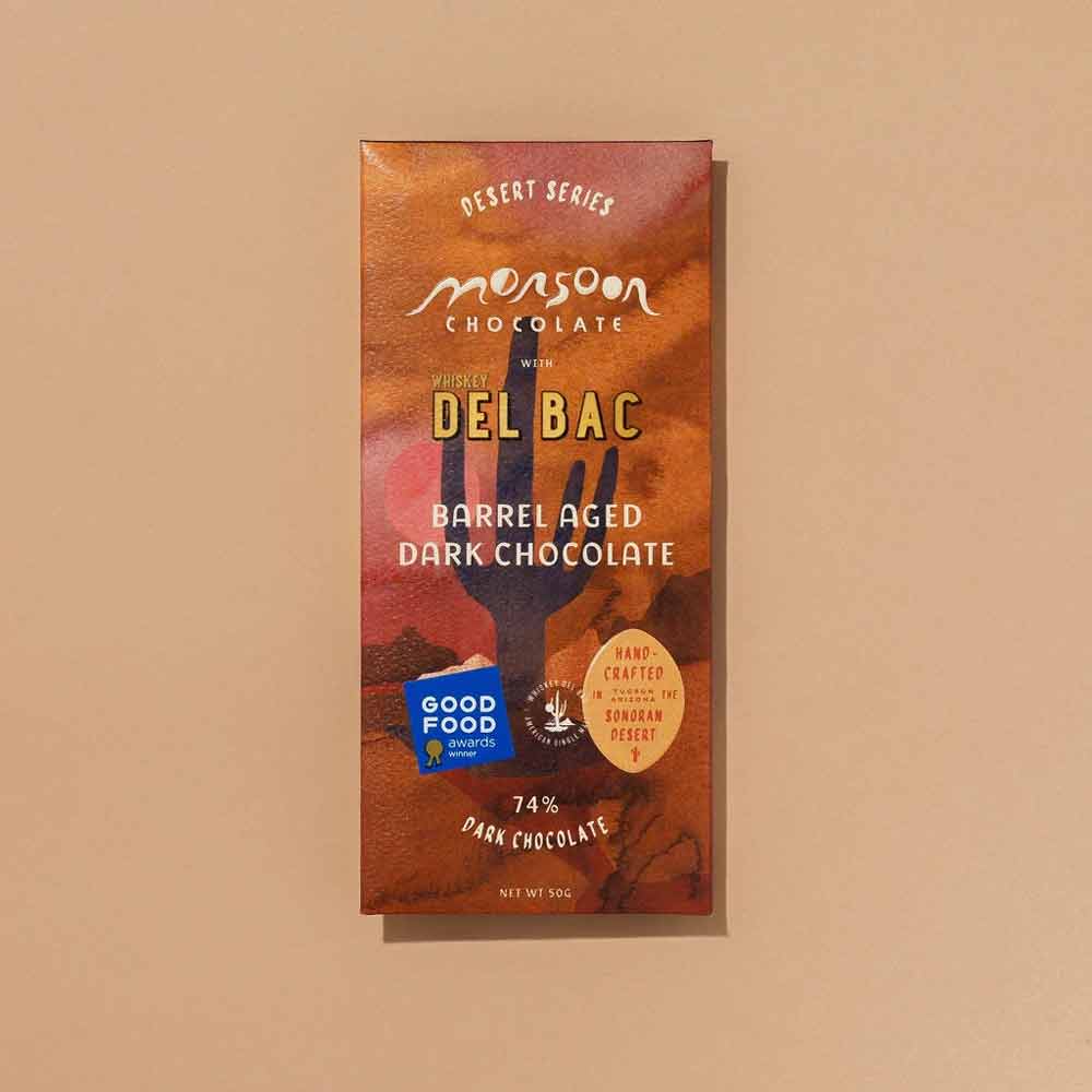 Monsoon-Chocolate-Whiskey-Del-Bac-Barrel-Aged-74%-Dark-Chocolate-(Good-Food-Award-Winner-’23),-50g-for-web-1