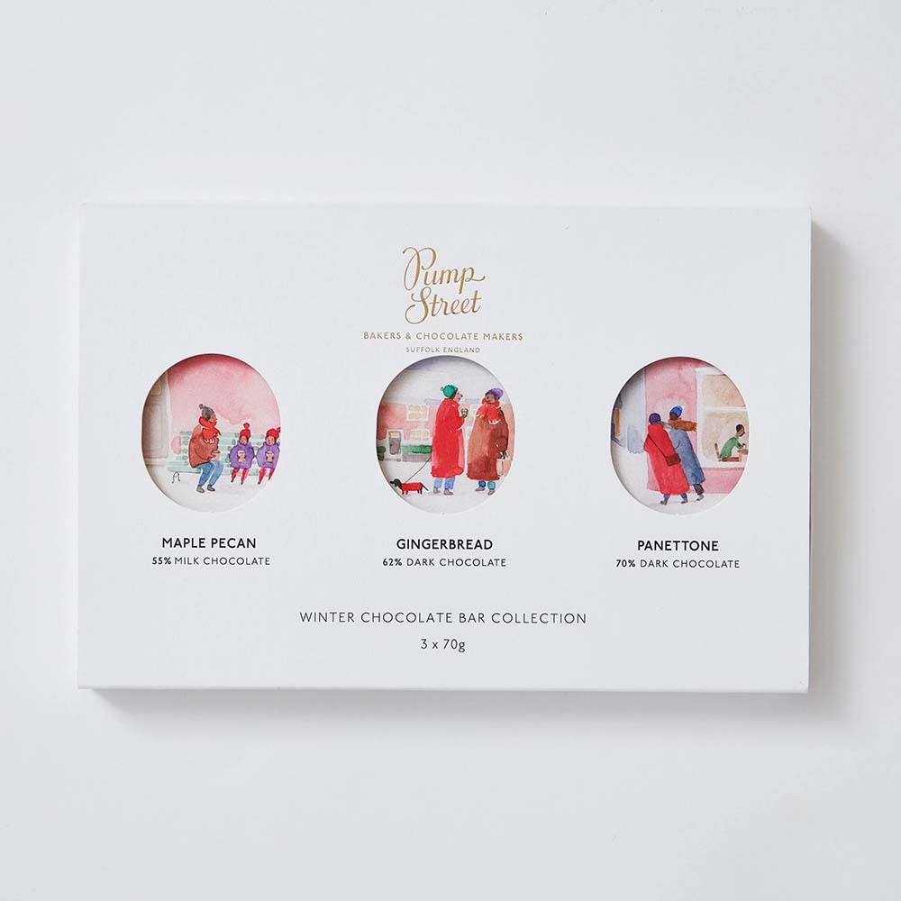 Pump Street Winter Gift Box Collection (Maple Pecan, Gingerbread, Panettone), 3 x 70g front white BG for WEB