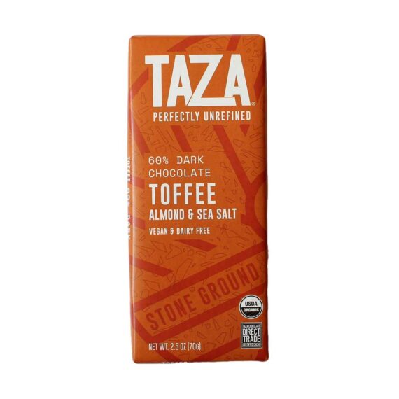 Taza Organic Toffee, Almond & Sea Salt 60% Front White BG For WEB