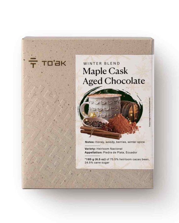 To'ak Essentials Maple Bourbon Cask Aged Drinking Chocolate Front White BG For WEB