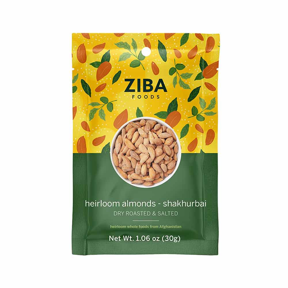 Ziba-Heirloom-Almonds-Shakhurbai-(Dry-Roasted-&-Salted),-30g-front-white-BG-for-WEB